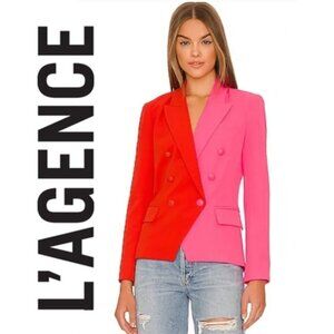 L'AGENCE Colourblock Double-Breasted Blazer Size 2 Cherry Tomato & Rose